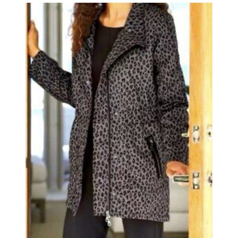 Soft Surroundings Nylon Leopard Animal Print Trench Rain Coat Jacket Womens M